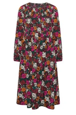 Midi-jurk Met Retro Bloemenprint & Ballonmouwen In Zwart -NAOMI Kleding Winkel 44c6b73b 3836 42 137240 X