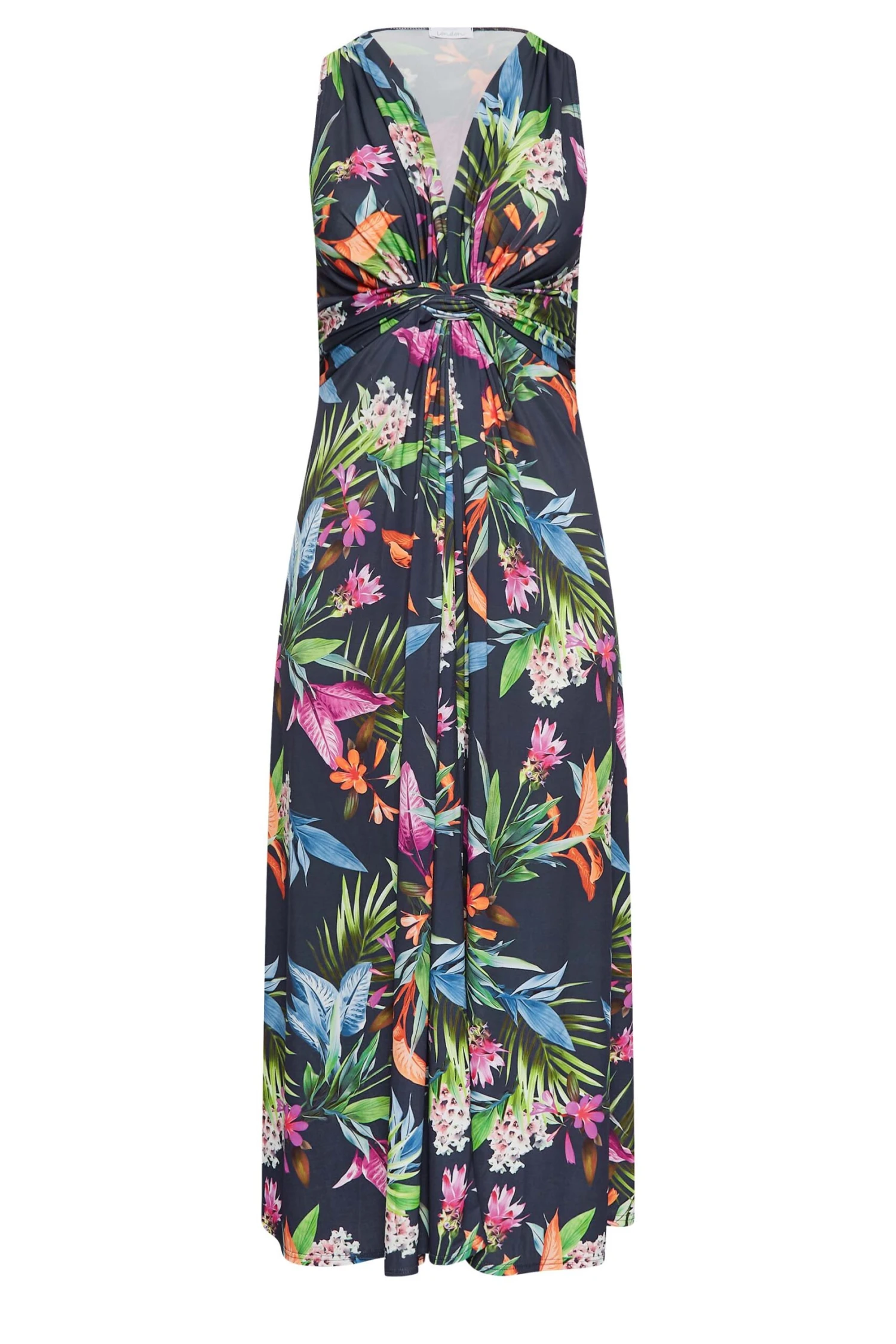 YOURS LONDON - Mouwloze Maxi-jurk Met Tropische Print & Knoopdetail In Donkerblauw 7 YOURS LONDON - Mouwloze Maxi-jurk Met Tropische Print & Knoopdetail In Donkerblauw - Afbeelding 5