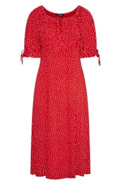 LIMITED COLLECTION - Curve Maxi-jurk Met Stippenprint, Vierkante Hals & Zijsplit In Rood -NAOMI Kleding Winkel 4934ddbe 309f 42 214482 X