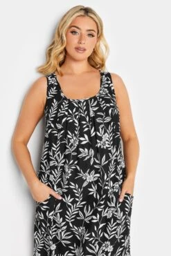 YOURS - Mouwloze Midi-jurk Met Bloemmotief En Zakken In Zwart -NAOMI Kleding Winkel 493dd3bb f365 41 137327 D