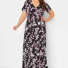 YOURS - Maxi-jurk Met Bladerprint En Omslag In Zwart/roze -NAOMI Kleding Winkel 4a5ac5db 724a 47 137434 B