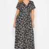 YOURS - Maxi-jurk Met Bladerprint & Korte Mouwen In Zwart -NAOMI Kleding Winkel 4b7e605d b347 4f 302073 B