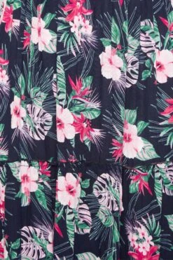 YOURS - Maxi-jurk Met Bloemenprint, Elastische Taille & Bardot-hals In Donkerblauw -NAOMI Kleding Winkel 4b8acd40 bf22 43 137323 Z