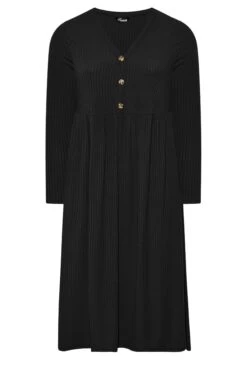 LIMITED COLLECTION - Geribbelde Midaxi-jurk Met Knoopdetail In Zwart -NAOMI Kleding Winkel 4b9755d1 eb8b 4e 215062 X