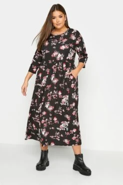 Midaxi-jurk Met Bloemenprint & Zijzakken In Zwart En Rood -NAOMI Kleding Winkel 4c2b19a9 1df4 4f 300304 A