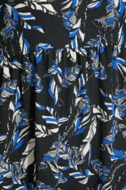 Midi-jurk Met Bladerprint & Korte Mouwen In Zwart En Blauw -NAOMI Kleding Winkel 4c35f27f eb94 43 300801 Z