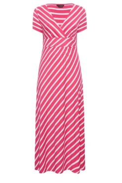 YOURS - Gestreepte Maxi-jurk Met Korte Mouwen In Roze -NAOMI Kleding Winkel 4c61d69e 672c 46 301018 X