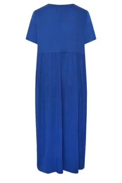 LIMITED COLLECTION - Aangerimpelde Maxi-jurk Met Korte Mouwen In Blauw -NAOMI Kleding Winkel 4cfa9335 2793 40 215717 Y