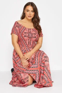 Midaxi-jurk Met Bardot-hals En Paisley Print In Roze -NAOMI Kleding Winkel 4d72b2ab a8b7 46 137106 D
