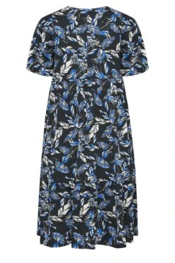 Midi-jurk Met Bladerprint & Korte Mouwen In Zwart En Blauw -NAOMI Kleding Winkel 4d7c15ba 651a 41 300801 Y