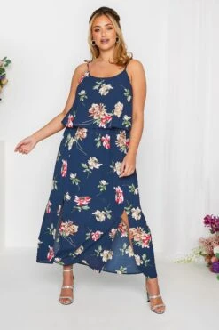 YOURS LONDON - Maxi-jurk Met Bloemmotief En Overlay In Donkerblauw -NAOMI Kleding Winkel 4e8cb220 ef8d 48 161945 C