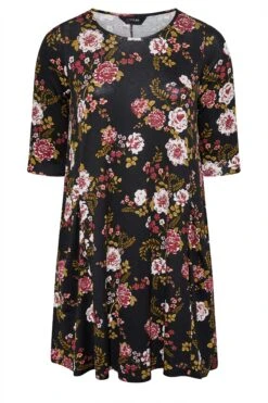 Jurk Met Bloemen, Zijzakken En 3/4-mouwen In Zwart & Rood -NAOMI Kleding Winkel 50a3c981 e6dc 48 137233 X