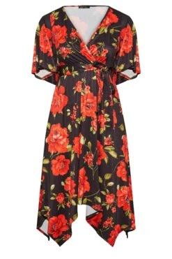 YOURS LONDON - Midi-jurk Met Bloemen & Asymmetrische Zoom In Zwart & Rood -NAOMI Kleding Winkel 50fee5fb ed2a 44 161796 X