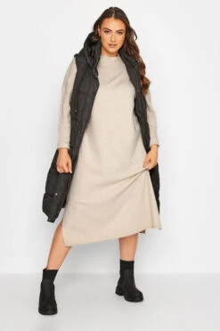 Gebreide Trui-jurk Met Hoge Hals In Crème