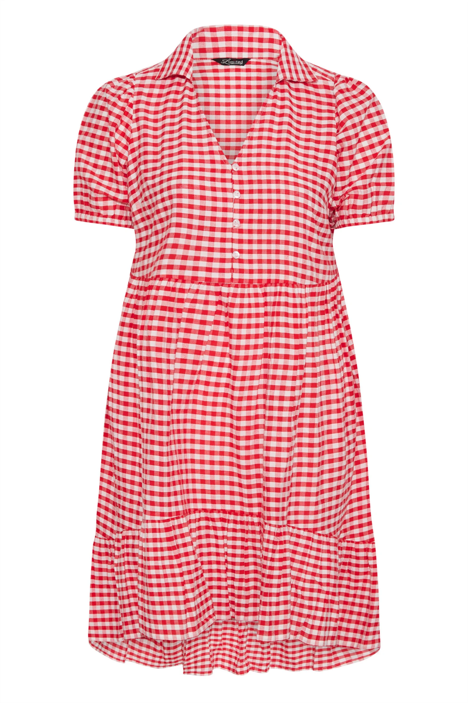 LIMITED COLLECTION - Aangerimpelde Jurk Met Gingham Ruit & Lange Achterkant In Rood 7 LIMITED COLLECTION - Aangerimpelde Jurk Met Gingham Ruit & Lange Achterkant In Rood - Afbeelding 5
