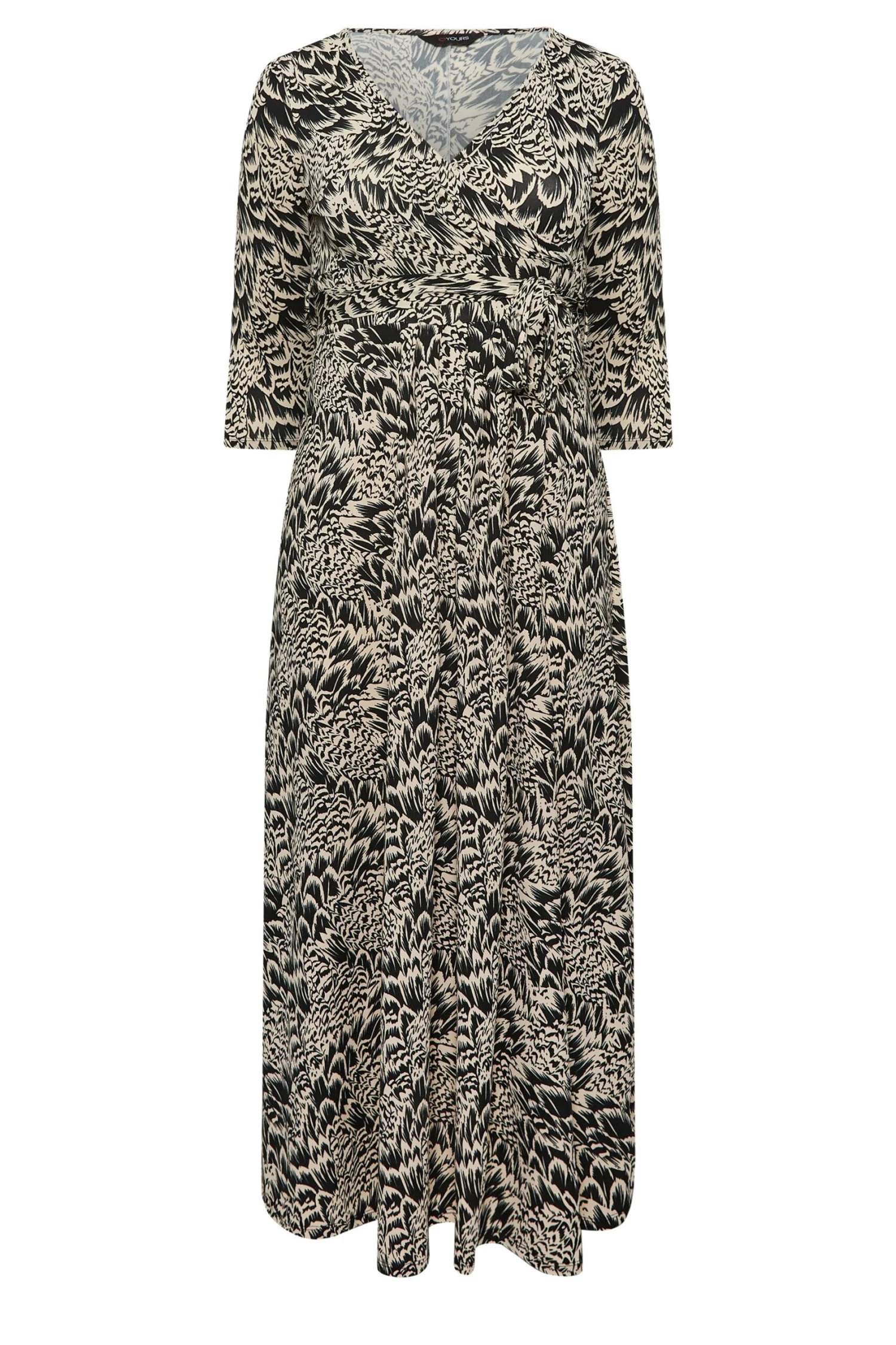 YOURS - Maxi-jurk Met Abstract Bloemmotief & V-hals In Zwart/beige 7 YOURS - Maxi-jurk Met Abstract Bloemmotief & V-hals In Zwart/beige - Afbeelding 5