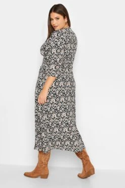 YOURS - Midi-jurk Met Bloemmotief & Splitdetail In Zwart -NAOMI Kleding Winkel 58818092 60cf 4d 301865 C