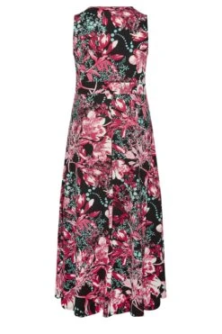 YOURS - Mouwloze Maxi-jurk Met Bloemmotief & Zakken In Zwart/roze -NAOMI Kleding Winkel 59736605 e352 4e 301903 Y