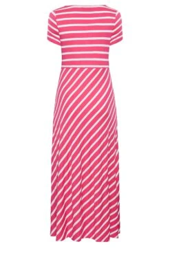 YOURS - Gestreepte Maxi-jurk Met Korte Mouwen In Roze -NAOMI Kleding Winkel 5be801e1 31b4 44 301018 Y