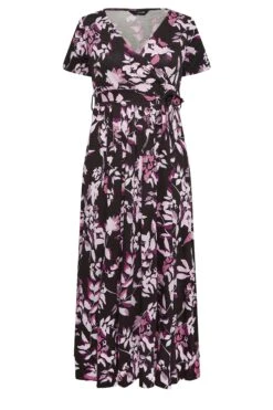 YOURS - Maxi-jurk Met Bladerprint En Omslag In Zwart/roze -NAOMI Kleding Winkel 5f3807c3 5c87 41 137434 X