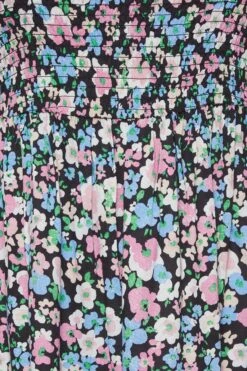 YOURS - Jurk Met Bloemmotief, Smokwerk En Bardothals In Zwart/roze -NAOMI Kleding Winkel 60802aea 5dcd 45 137330