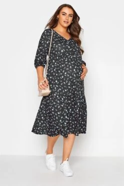 BUMP IT UP MATERNITY - Aangerimpelde Jurk Met Bloemetjes En Knoopdetail In Zwart -NAOMI Kleding Winkel 60f7ffb5 d459 49 158296 B