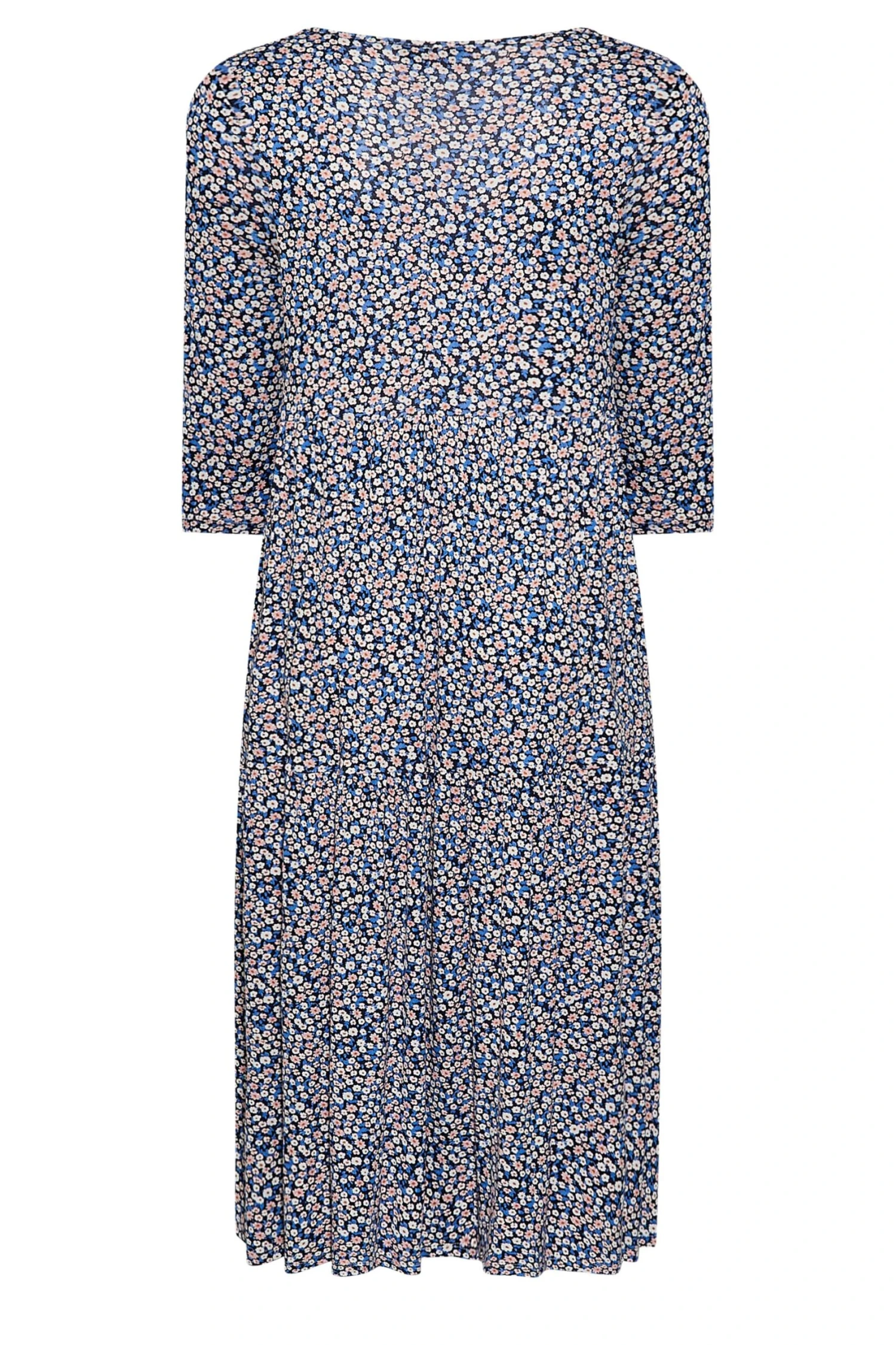 Gelaagde Midi-jurk Met Bloemetjes & Strikdetail In Blauw 8 Gelaagde Midi-jurk Met Bloemetjes & Strikdetail In Blauw - Afbeelding 6