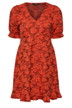 Jurk Met Bloemendetail, V-hals & Ruchedetail In Rood -NAOMI Kleding Winkel 63f9c42b 7459 40 174139 X