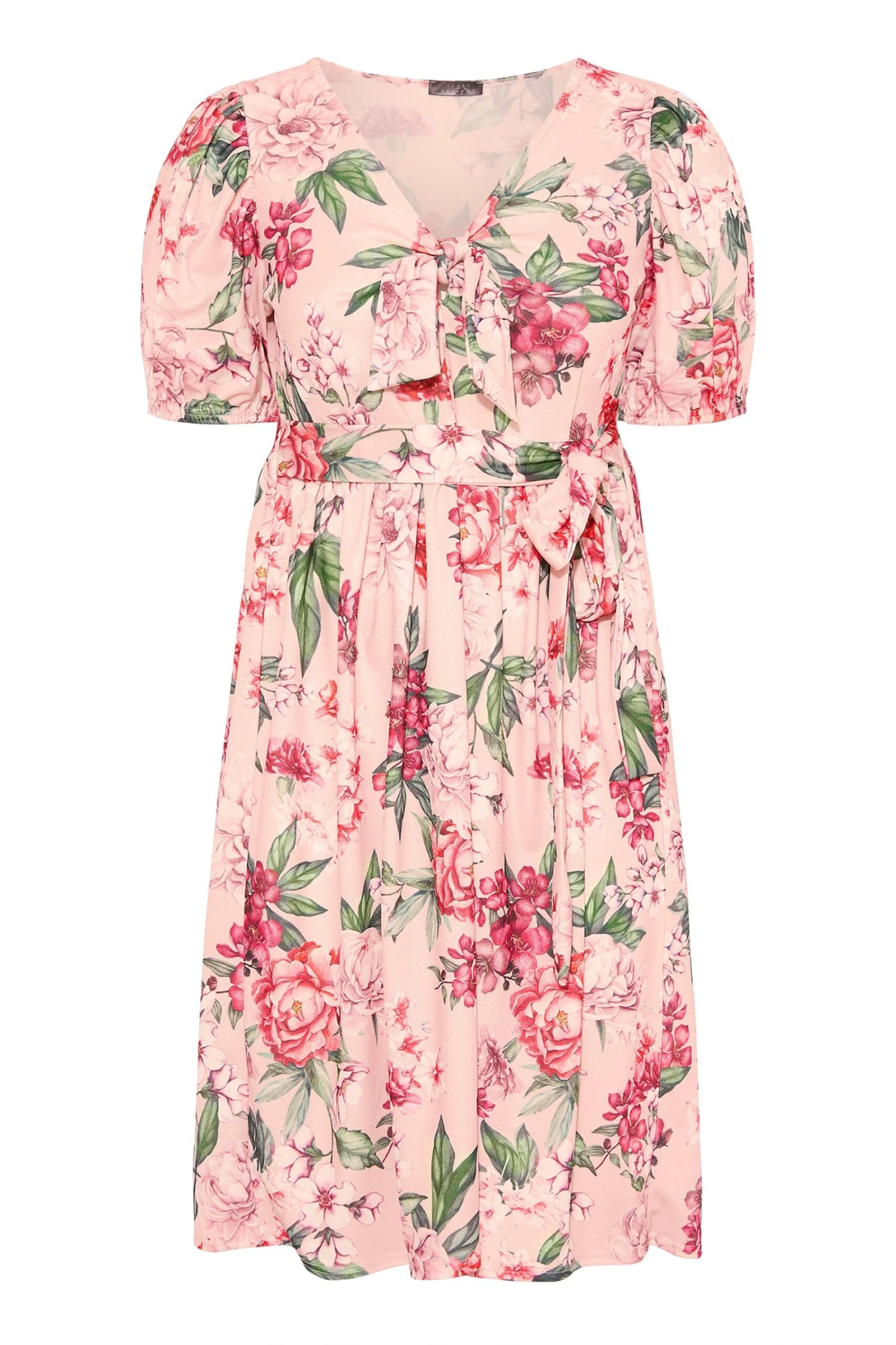 YOURS LONDON - Midi-jurk Met Bloemenprint & Strikdetail In Lichtroze 7 YOURS LONDON - Midi-jurk Met Bloemenprint & Strikdetail In Lichtroze - Afbeelding 5