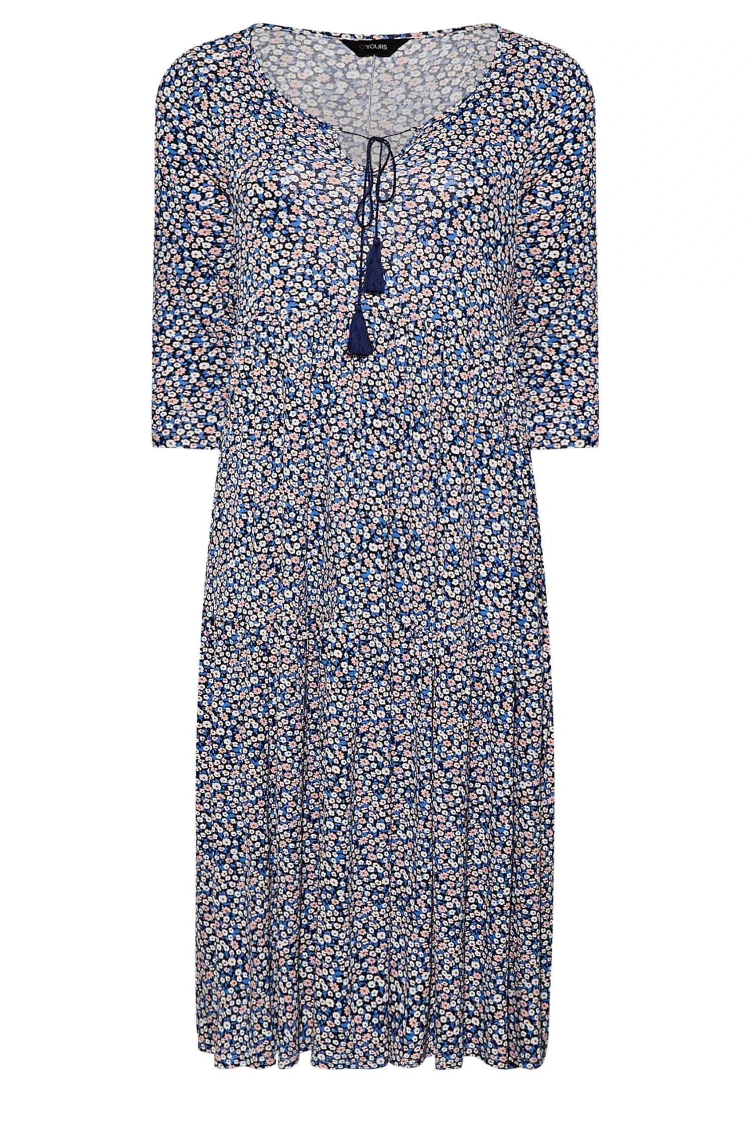 Gelaagde Midi-jurk Met Bloemetjes & Strikdetail In Blauw 7 Gelaagde Midi-jurk Met Bloemetjes & Strikdetail In Blauw - Afbeelding 5