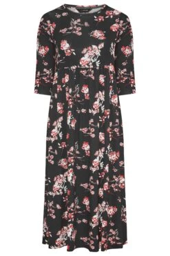 Midaxi-jurk Met Bloemenprint & Zijzakken In Zwart En Rood -NAOMI Kleding Winkel 692097d4 2901 49 300304 F