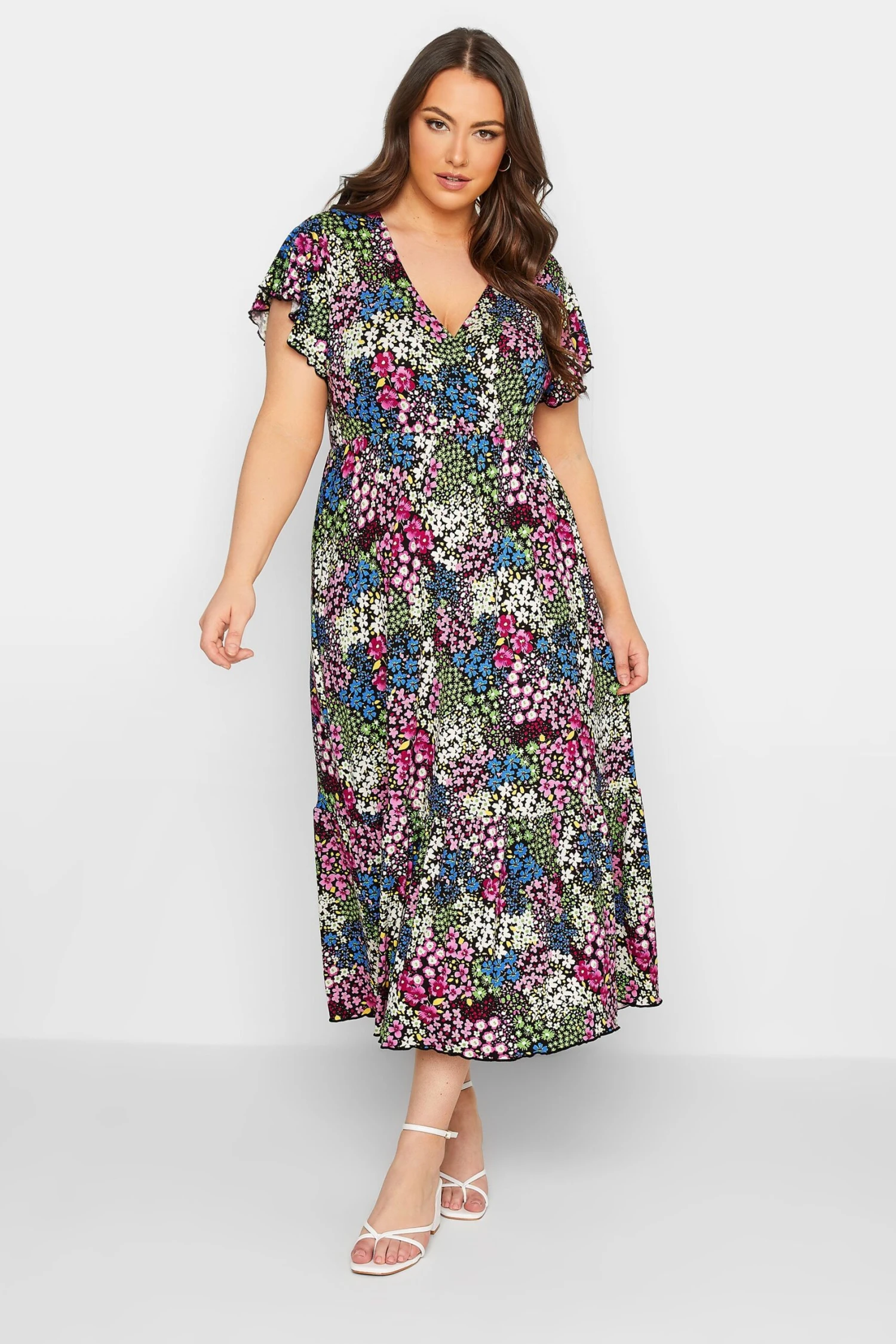 YOURS - Maxi-jurk Met Bloemmotief & Omslag In Zwart/groen 3 YOURS - Maxi-jurk Met Bloemmotief & Omslag In Zwart/groen