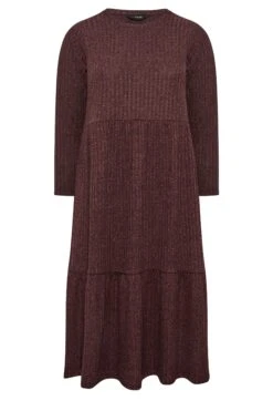 Geribbelde Midi-jurk Met Ruchezoom In Bordeauxrood -NAOMI Kleding Winkel 6a6f9cee 5a48 42 301500 X