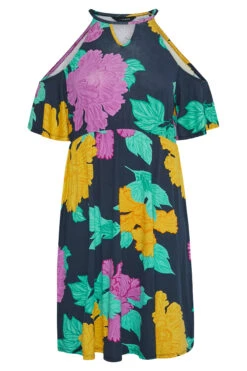 Midi-jurk Met Blote Schouders & Bloemenprint In Zwart En Paars -NAOMI Kleding Winkel 6e2529b5 305d 4f 300800 X