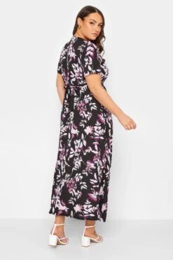 YOURS - Maxi-jurk Met Bladerprint En Omslag In Zwart/roze -NAOMI Kleding Winkel 6e72a060 6bcb 42 137434 C