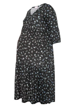 BUMP IT UP MATERNITY - Aangerimpelde Jurk Met Bloemetjes En Knoopdetail In Zwart -NAOMI Kleding Winkel 6ef5afe5 842a 45 158296 F