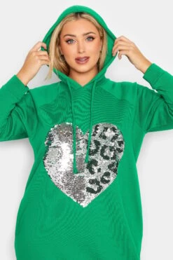 YOURS - Hoodie-jurk Met Hart Met Pailletten In Groen -NAOMI Kleding Winkel 6f0c27ba 0180 40 301614 D