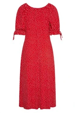 LIMITED COLLECTION - Curve Maxi-jurk Met Stippenprint, Vierkante Hals & Zijsplit In Rood -NAOMI Kleding Winkel 6f2d6f35 e639 40 214482 Y