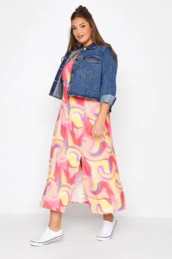 LIMITED COLLECTION - Cami-jurk Met Marmerprint & Zijsplit In Roze