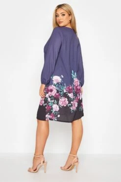 YOURS LONDON - Shift-jurk Met Bloemenrand In Donkerblauw -NAOMI Kleding Winkel 7264b9bd f8d0 48 161251 C
