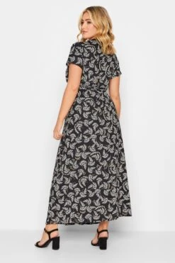 YOURS - Maxi-jurk Met Bladerprint & Korte Mouwen In Zwart -NAOMI Kleding Winkel 7374a041 145a 44 302073 C