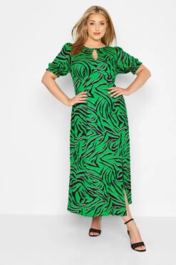 YOURS LONDON - Maxi-jurk Met Zebraprint & Uitsnijding In Groen