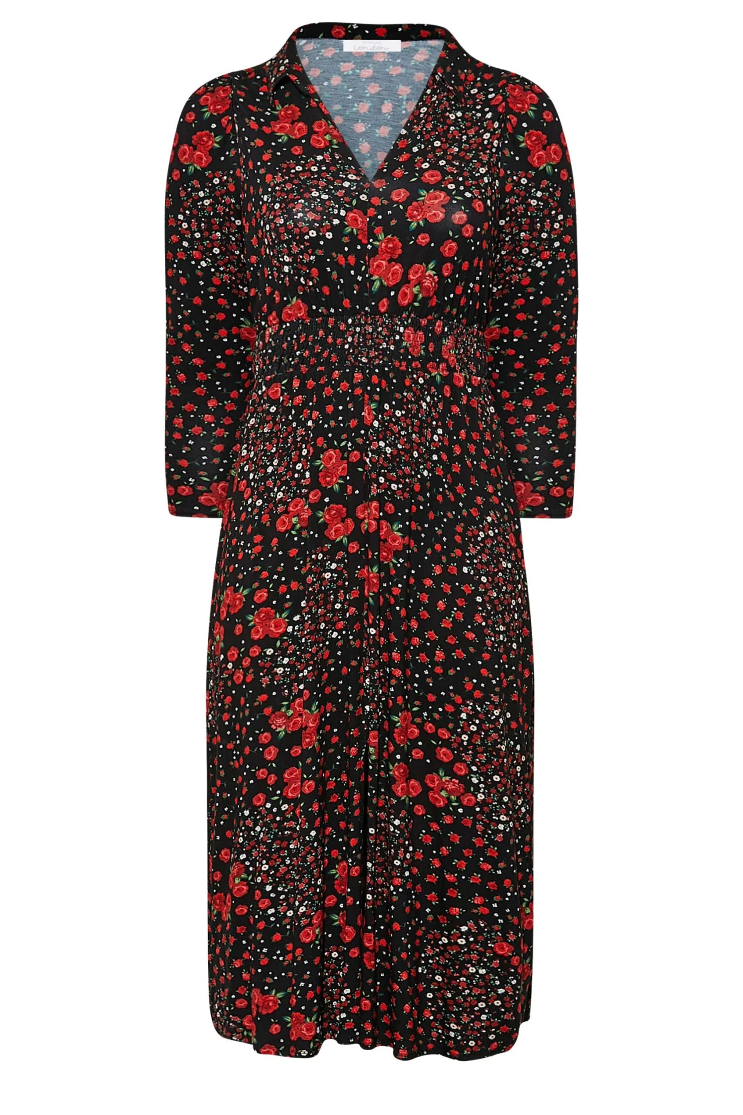 YOURS LONDON - Maxi-jurk Met Bloemenprint & Elastische Taille In Zwart En Rood 7 YOURS LONDON - Maxi-jurk Met Bloemenprint & Elastische Taille In Zwart En Rood - Afbeelding 5