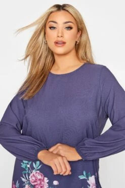 YOURS LONDON - Shift-jurk Met Bloemenrand In Donkerblauw -NAOMI Kleding Winkel 7cd358f7 5668 4c 161251 D