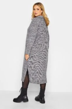 Soft Touch Midi-jurk Met Open Kraag In Gemêleerd Zwart -NAOMI Kleding Winkel 7eaa8f67 64b1 4c 301517 C