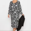 LIMITED COLLECTION - Midi-jurk Met Wervelprint & Lange Mouwen In Zwart -NAOMI Kleding Winkel 7fd1c347 aef2 4c 215211 B