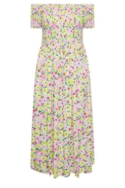 YOURS - Maxi-jurk Met Bloemmotief, Smokwerk En Bardothals In Wit -NAOMI Kleding Winkel 80cb6227 35d7 40 137342 X