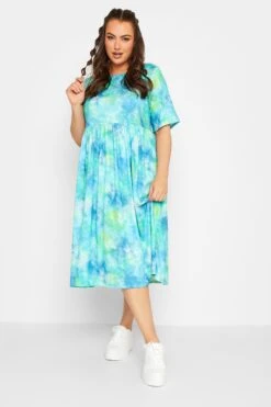 LIMITED COLLECTION - Aangerimpelde Midaxi-jurk Met Tie-dye Print In Blauw