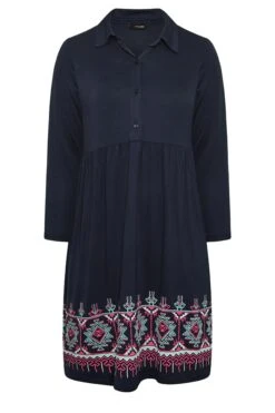 Midi-jurk Met Knoopdetail & Print Op De Zoom In Donkerblauw -NAOMI Kleding Winkel 82f8dc77 e8bd 4a 301161 X