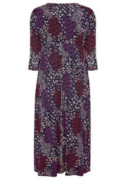 YOURS LONDON - Midi-jurk Met Gemengde Bloemetjes En Split In Donkerblauw -NAOMI Kleding Winkel 84954f66 5492 4b 172946 BK